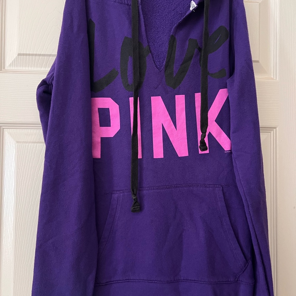 PINK Victoria's Secret Purple Hoodie with Pink and Black Accents